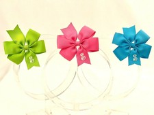 3 Personalized Hair Bows Lot, Girls Monogram, Pink, Turquoise, Green, Initial S