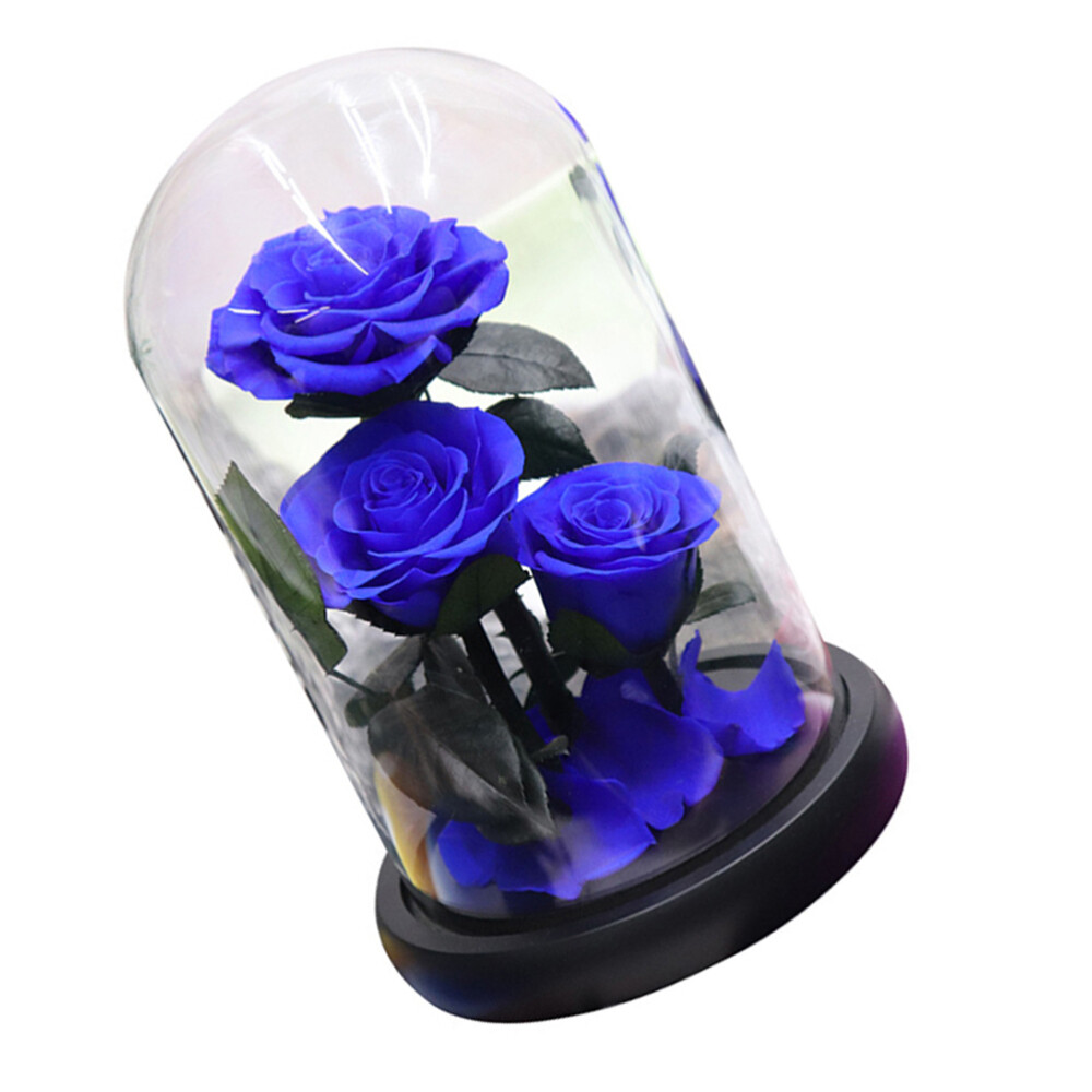 Eternal Silk Rose Glass Vase Preserved Blue Flower Gift Box eBay