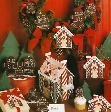 A GINGERBREAD CHRISTMAS HOUSE TISSUE COVER PLASTIC CANVAS PATTERN INSTRUCTIONS