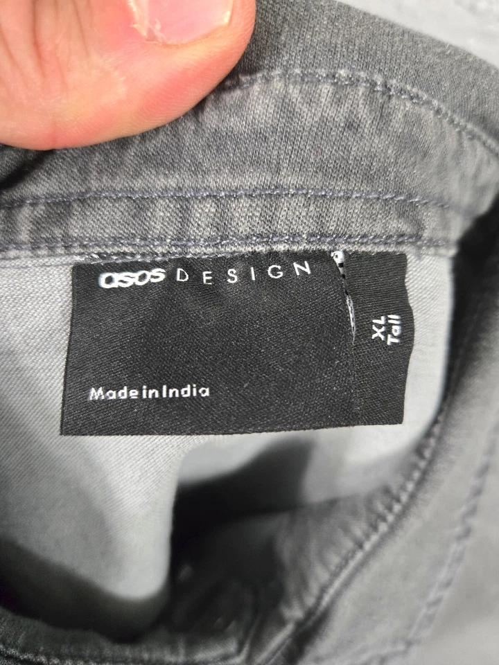 ASOS Design Pearl Snap Shirt Adult XL Tall Grey Western Casual Men Stretch Fit - Image 2 of 4