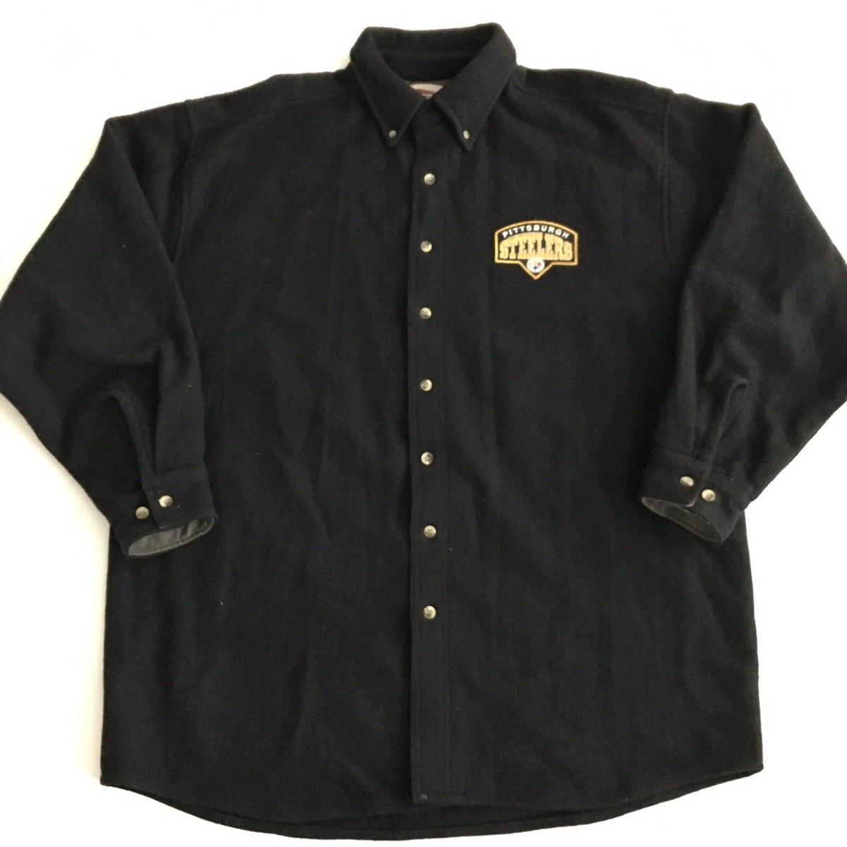steelers dress shirt Vintage Pro Elite Pittsburgh Steelers NFL Wool Black Button Up Shirt Men's  XL