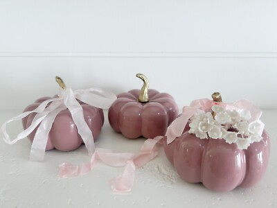 Shabby Chic Style Pink Pumpkins Set Of 3