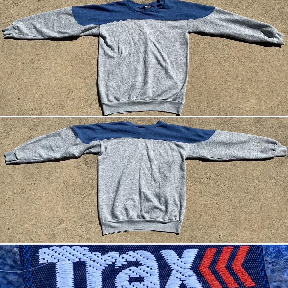 80s90s OLD sweat vintage SEX machine グレー Vintage Trax Activewear Sweatshirt Gray Blue Color Block 80s