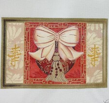 Lani hand painted needlepoint canvas Pink Bow Mah Jongg Bag 9 x 6 18ct Coral red