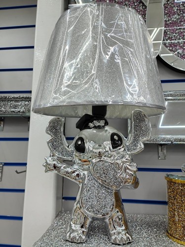 Bling Crushed Diamond Silver Stitch Table Lamp with Shade Ceramic Base Silver UK - Picture 4 of 15