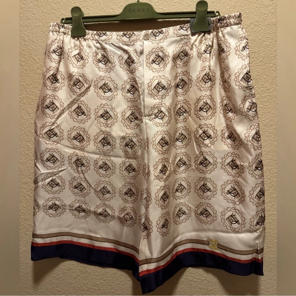 New Gucci GG Horse Logo Silk Shorts Size 54 / US L / Waist 34 - 38 - Image 2 of 4