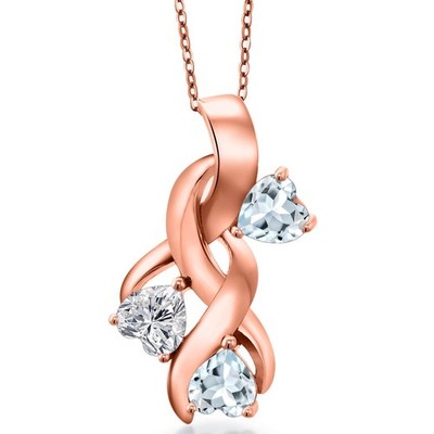1.27 Ct Lab Grown Diamond Aquamarine 18K Rose Gold Plated Silver Pendant with