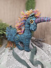 Colorful Handmade Embroidered Wool Unicorn with wings Plush From Mexico 10 Inch