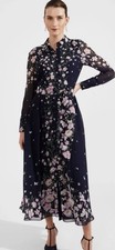 Hobbs Juliet Silk Navy Floral Belted Shirt Midi Dress UK 12 Wedding Races