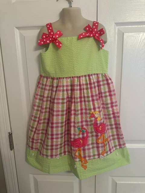 Rare Editions Size 6 Girls Green/Pink Plaid Seersucker Dress