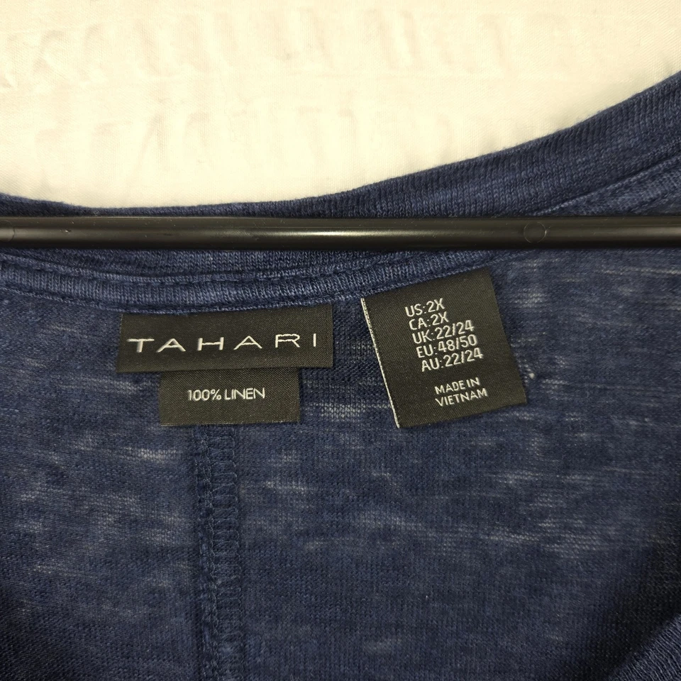 Blusa Tahari Feminina Azul Marinho 100% Linho Pulôver Manga Curta Tamanho 2X Plus - Imagem 3 de 3