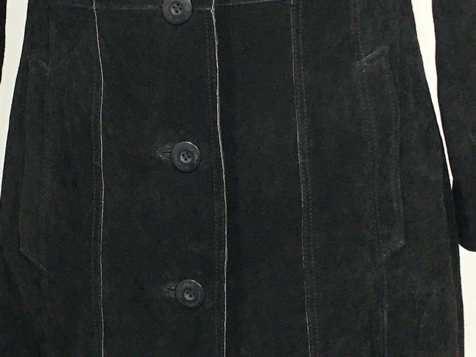 Wilsons Maxima Black Suede Trench Coat 55" Long Button Closure Label Size M  - Image 3 of 4