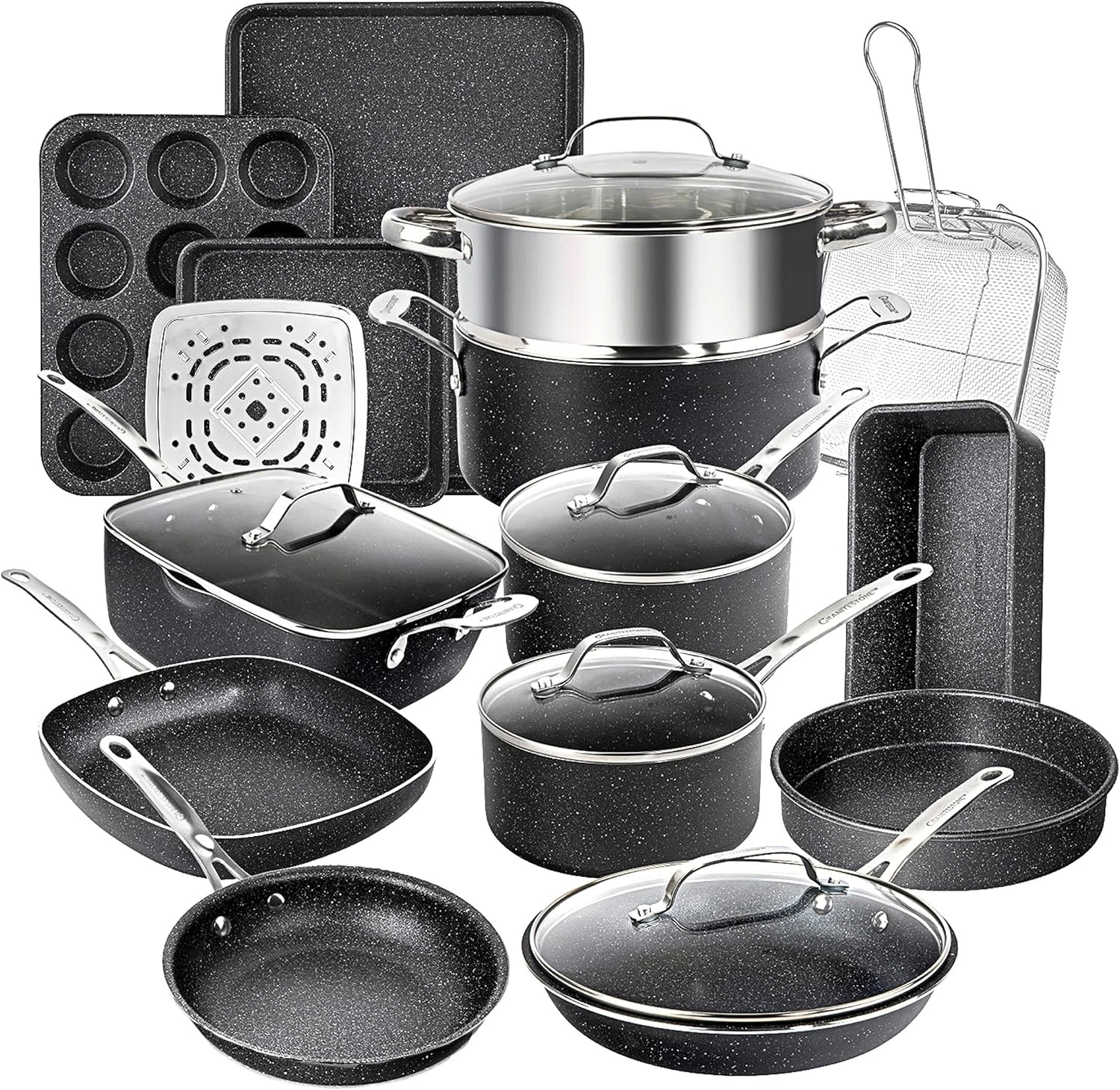 20 Pc Pots & Pans Set Non Stick Cookware Set W/ Deep Square Pan & Bakeware