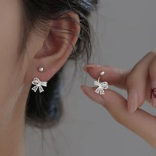 925 Sterling Silver Bow Tie Heart Stud Earrings Jewellery Women Girls Gift UK