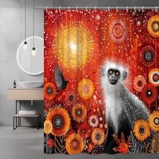 Monkey Floral Shower Curtain Red Orange Autumn Print
