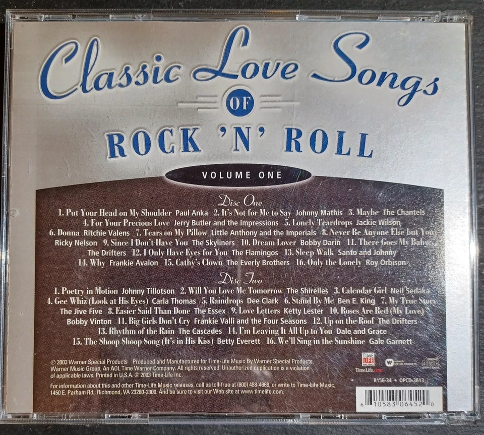 Time Life: Classic Love Songs of Rock N Roll Vol 1. (2CD,03) SUPER NICE JBOX-13 - Image 2 of 2