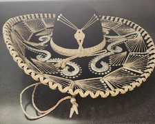 Authentic 21" Diameter BLACK MEXICAN MARIACHI SOMBRERO HAT 2 lbs. 8"x7" inside