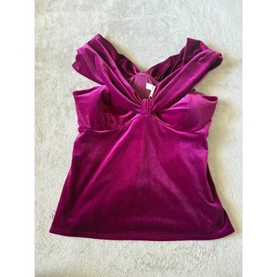 NWOT Parker Velvet Top Ruffle Sleeves Party Cocktail Blouse Fuchsia Purple M