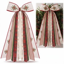 Christmas Ribbon Bow for Wreath 10" x 24" Large Fabric Ribbons