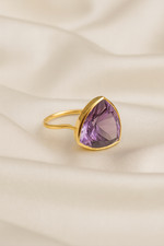 Triangle Amethyst Ring Yellow Gold Filled Genuine Purple Amethyst