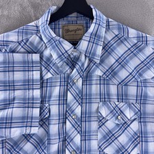 Wrangler Western Pearl Snap Shirt Mens Size XL Blue Plaid Short Sleeve Cowboy