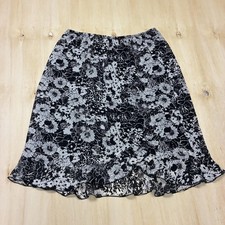 Vintage Dressbarn Skirt Women Large Black Floral A-Line Knee Length Ruffle Lined