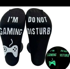 Glow In The Dark Black white Socks, Do NOT DISTURB I'M GAMING One Size Unisex