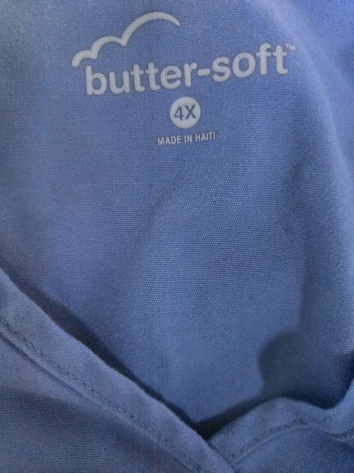 Butter-Soft Scrub Top size 4X-Ceil Blue Mock Wrap-Chest 31"/L 30" - Image 4 of 4