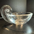 Steuben Crystal Bowl Dish Snail Scroll Handle Art Glass Signed
