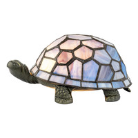 Quirky Purple and Blue Tone Stained Glass Tiffany Tortoise Table Lamp by Happ...