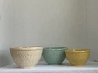 McCoy Nesting Bowl Set of 3 Blue Yellow Ivory Crackle Glaze 9”, 8” and 7”