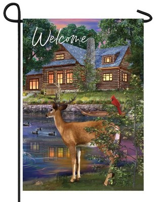 Deer Cabin Garden Flag