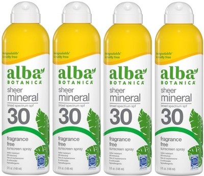 4  Alba Botanica Sheer Mineral Fragrance Free Broad Spectrum Sunscreen Spray 5oz