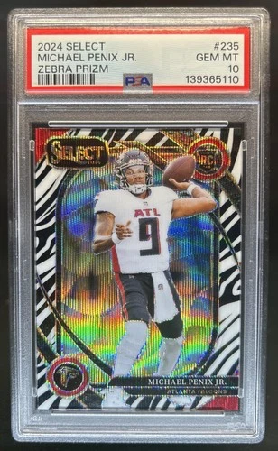 2024 Panini Select Michael Penix Jr. Club Zebra Prizm RC #235 Falcons PSA 10