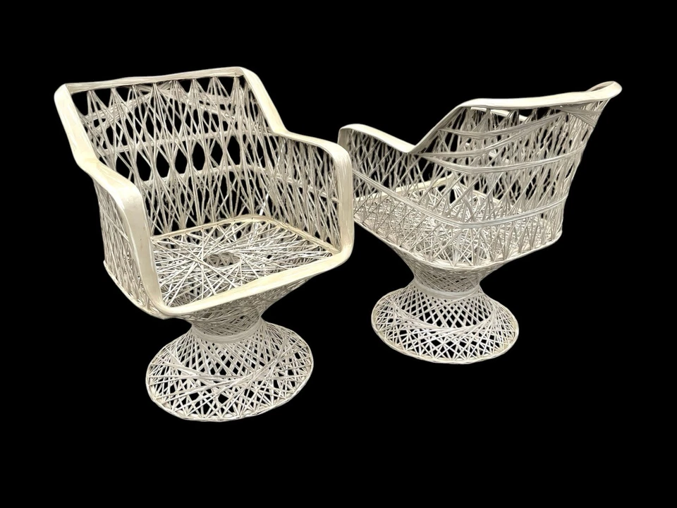 Excepcional MCM Russel Woodard Fibra de Vidrio Hilada Patio Mesa Silla Patio Set OFERTA Foto 3 de 4