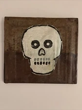 Tin On Wood Folk Skull painting Outsider Original Brut