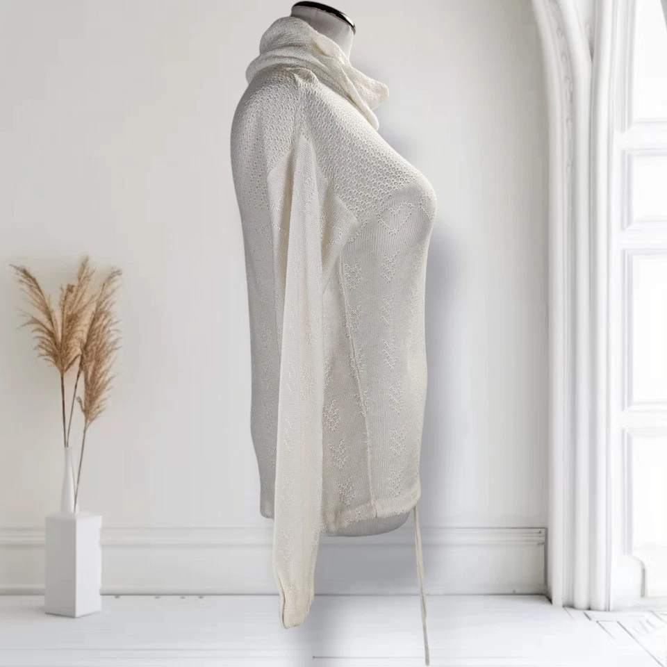 Top Vintage Años 70 Novedad Corazón Tejido Cuello Alto Talla S Blanco Acrílico Cordón Foto 3 de 4