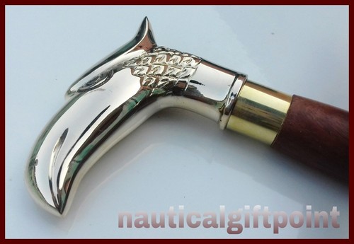 Solid Eagle Brass Handle Wooden 3 Fold Walking Stick Designer Cane Vinatge Gift - Picture 3 of 3
