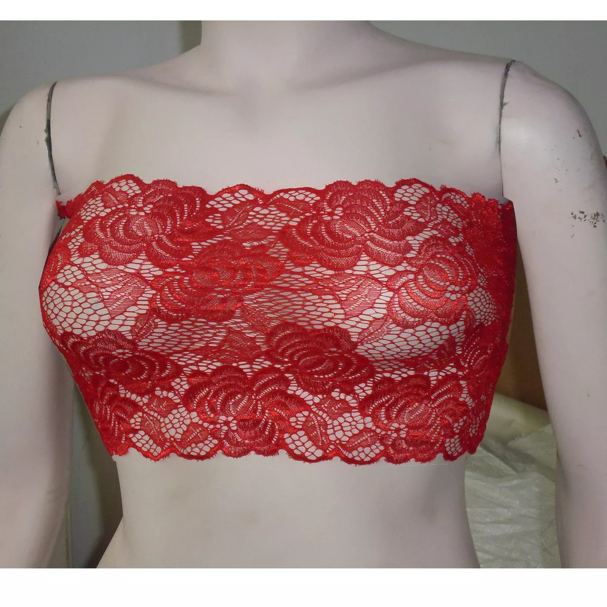 New womens girls red lace boob tube bandeau crop top bra bralette vest 6 to  22