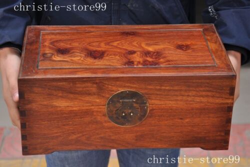 16" Chinaes exquisite Huanghuali wood Hand-carved Wood grain box storage box box - Picture 1 of 9