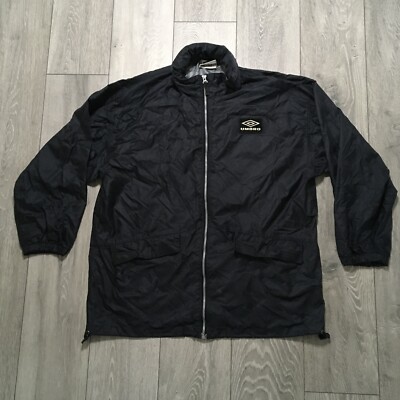 Umbro 90s Black Nylon Full Zip Windbreaker + Pack Away Hood - Size Medium