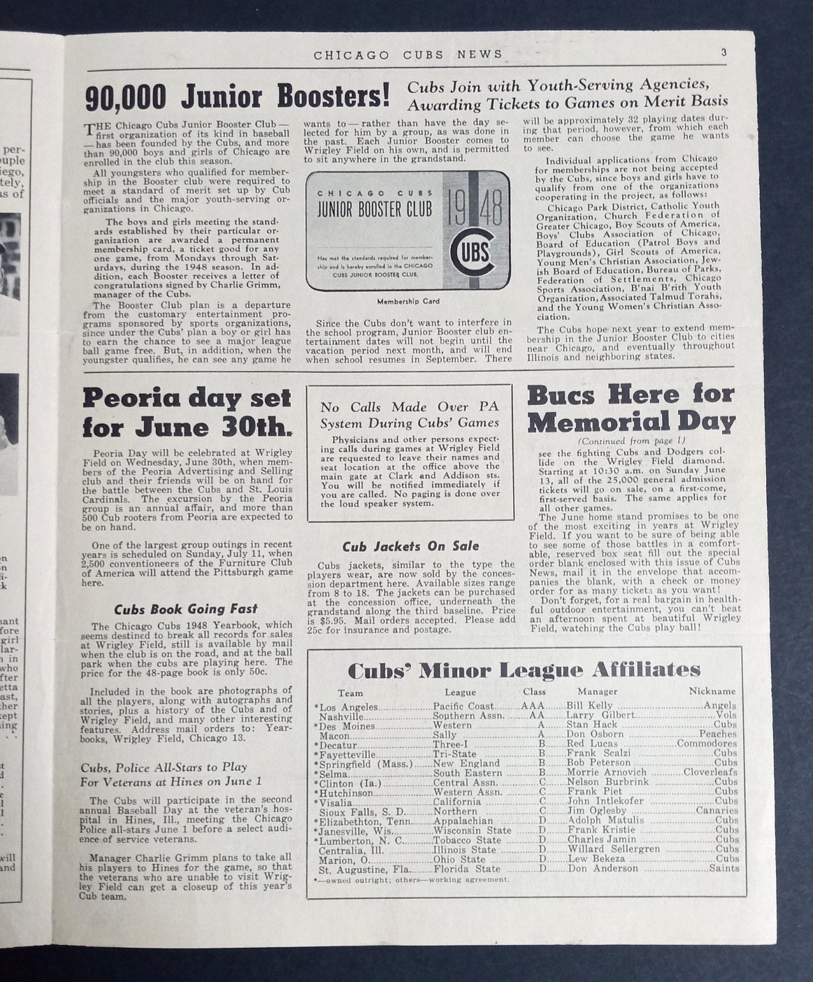 Chicago Cubs News May 1948 Baseball Team Newsletter Paper Mailer Vol 13, No. 3
