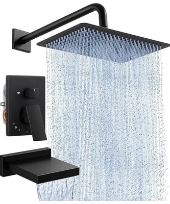 KES Shower System with Tub Spout, Shower Faucet Set with Waterfall Tub Spout, Ma
