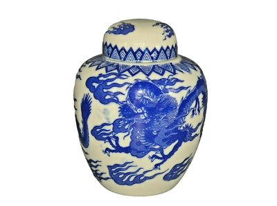 Antique Original Vintage Japanese Blue & White Porcelain Dragon