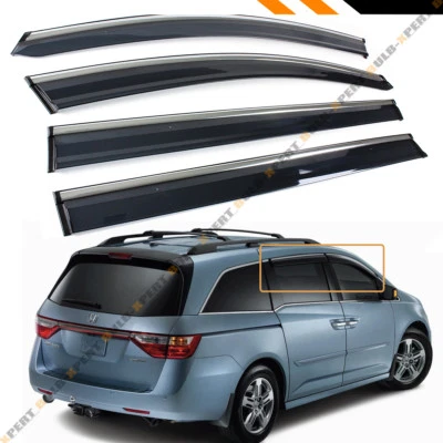 FOR 2011-17 HONDA ODYSSEY CLIP-ON CHROME TRIM WINDOW VISOR RAIN GUARD DEFLECTOR - Bild 1 von 4