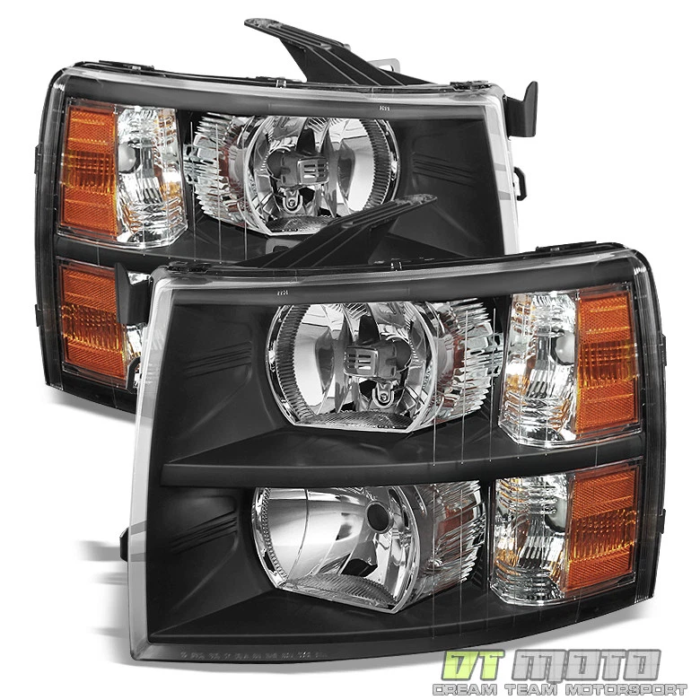 Black 2007-2013 Chevy Silverado 1500 2500 3500 Headlights Headlamps 08 09 10 11 - Image 2 of 4