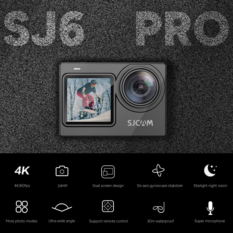 SJCAM 4K 60FPS Action Camera Dual Screen HD 24MP 6-Axis Stabilization SJ6 Pro - Image 3 of 4