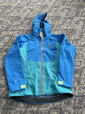 Patagonia Rain Jacket Size M Womens Boulder Fork Subtidal Blue Orange $229