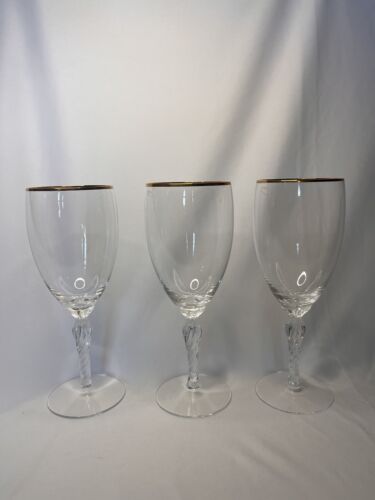 Lenox Monroe Crystal Gold Rim Iced Tea Glass Spiral Stem Vintage Set Of 3