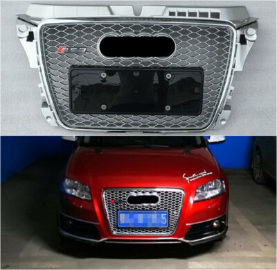 Für Audi A3 2009-2013 RS3 Stil Glänzend Silber Kühlergrill Frontmaske Grill